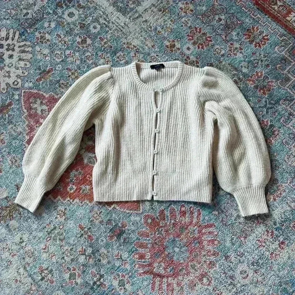 J Crew wool-blend puff sleeve cardigan - Picture 1 of 8